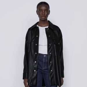 Black Zara Faux Leather Overshirt